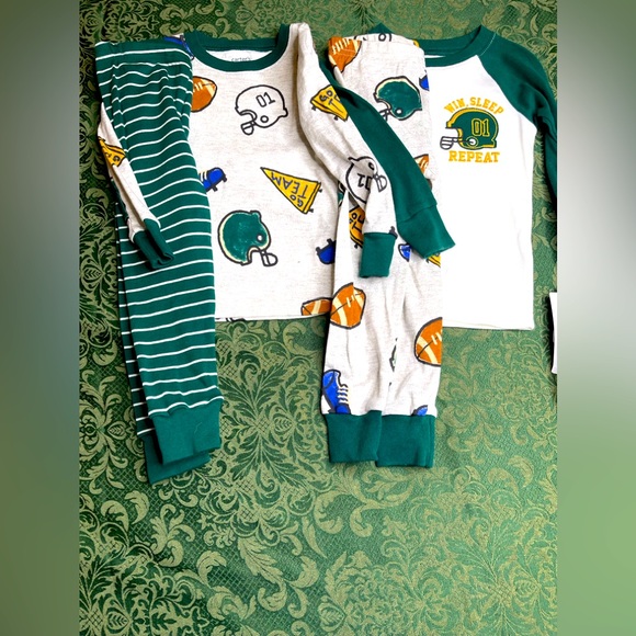 NWT 2t sports football WIN SLEEP REPEAT helmets team flags pajamas bundle 4 pc - Picture 1 of 7
